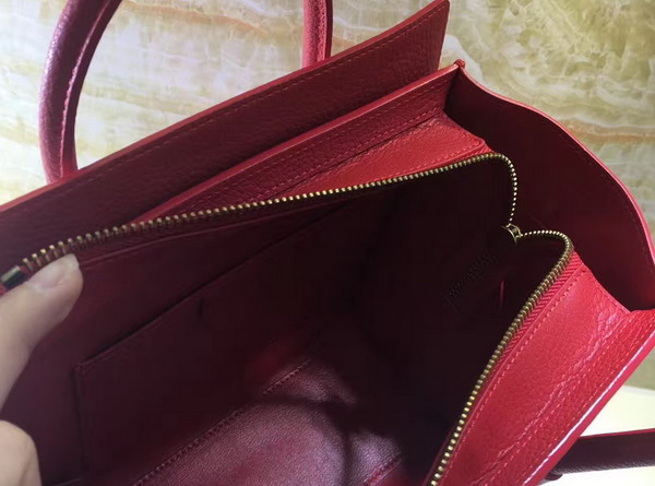 Celine Nano Luggage Shoulder Bag in Red Grained Calfskin For Sale