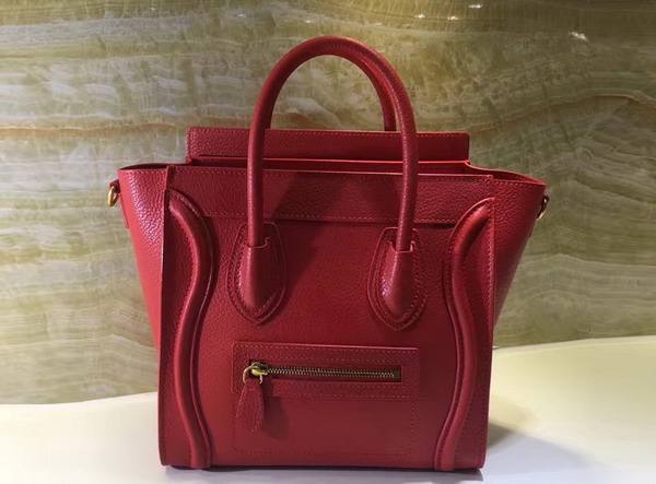 Celine Nano Luggage Shoulder Bag in Red Grained Calfskin For Sale