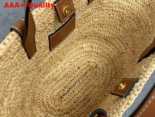 Celine Nano Supple Celine Classic Panier in Raffia and Calfskin Natural and Tan Replica