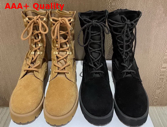Celine Outdoor Lace Up Boot in Suede Calfskin and Nylon Tan Replica