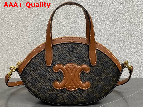 Celine Oval Bag in Triomphe Canvas and Calfskin Tan Replica