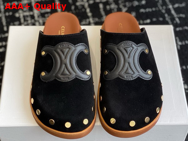 Celine Pitea Clog in Black Suede Calfskin Replica