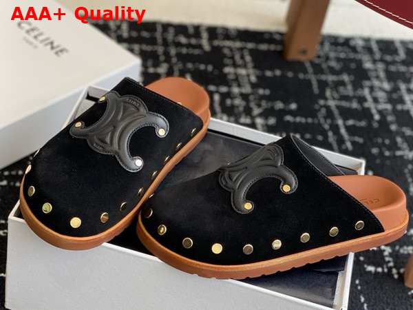 Celine Pitea Clog in Black Suede Calfskin Replica