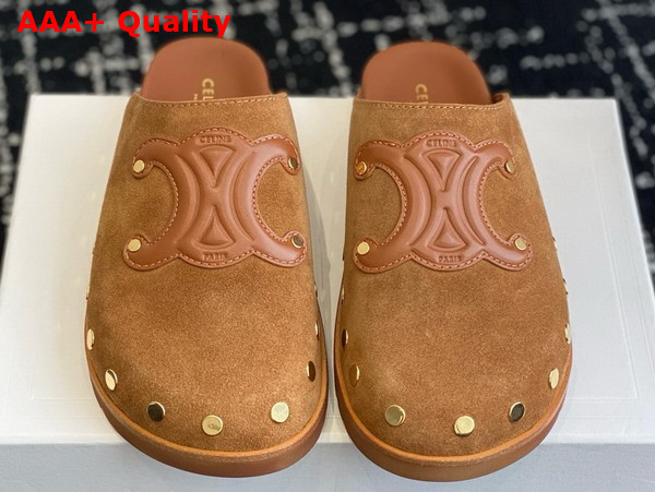 Celine Pitea Clog in Cognac Suede Calfskin Replica