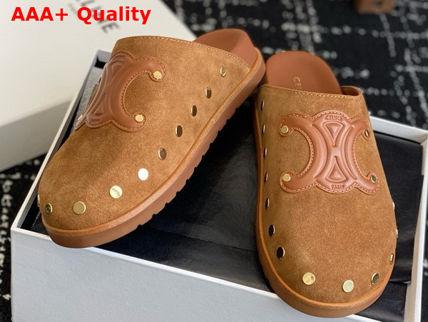 Celine Pitea Clog in Cognac Suede Calfskin Replica