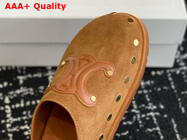 Celine Pitea Clog in Cognac Suede Calfskin Replica