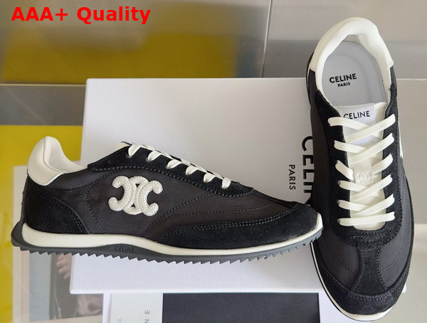 Celine Racer Low Top Sneaker in Nylon Suede Calfskin and Calfskin Black Replica