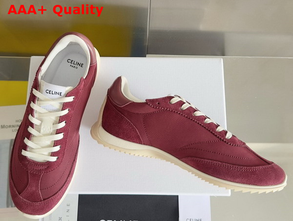 Celine Racer Low Top Sneaker in Nylon Suede Calfskin and Calfskin Burgundy Replica