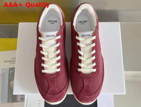 Celine Racer Low Top Sneaker in Nylon Suede Calfskin and Calfskin Burgundy Replica