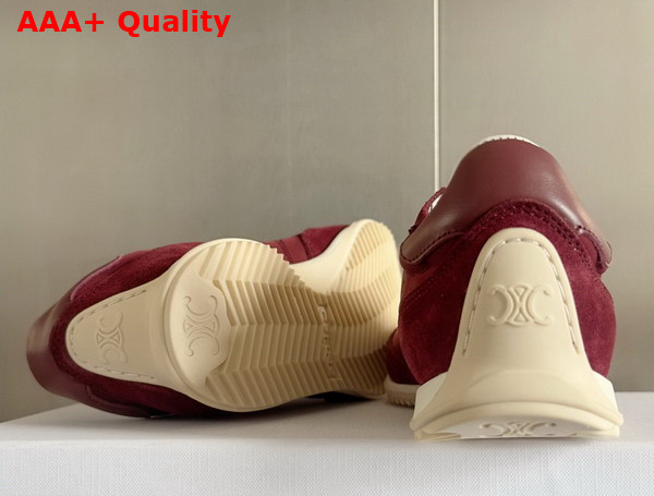 Celine Racer Low Top Sneaker in Nylon Suede Calfskin and Calfskin Burgundy Replica