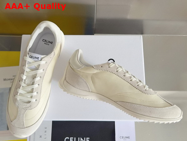 Celine Racer Low Top Sneaker in Nylon Suede Calfskin and Calfskin Vanilla Replica