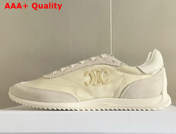 Celine Racer Low Top Sneaker in Nylon Suede Calfskin and Calfskin Vanilla Replica