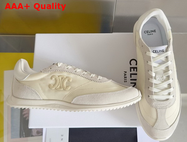 Celine Racer Low Top Sneaker in Nylon Suede Calfskin and Calfskin Vanilla Replica