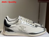 Celine Racer Low Top Sneaker with Triomphe in Nylon Laminated Calfskin and Calfskin Light Grey and Silver Replica