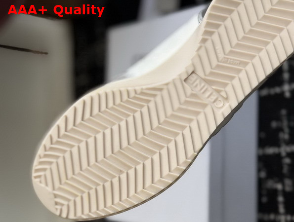 Celine Racer Low Top Sneaker with Triomphe in Nylon Laminated Calfskin and Calfskin Light Grey and Silver Replica