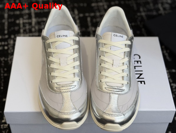 Celine Racer Sneaker in Nylon Laminated Calfskin and Calfskin Light Grey and Silver Replica