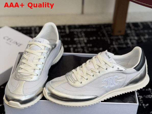Celine Racer Sneaker in Nylon Laminated Calfskin and Calfskin Light Grey and Silver Replica