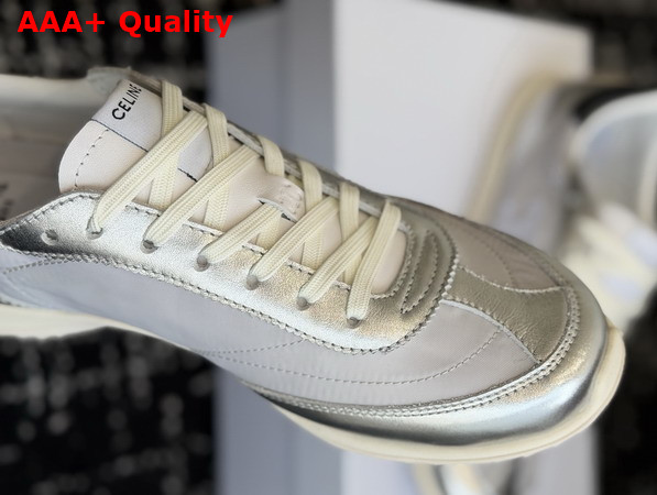Celine Racer Sneaker in Nylon Laminated Calfskin and Calfskin Light Grey and Silver Replica
