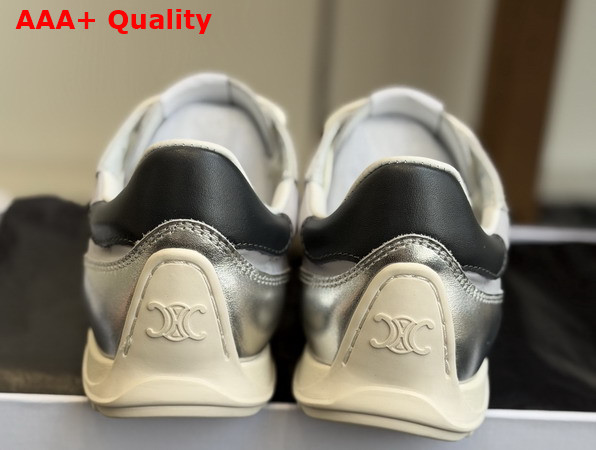 Celine Racer Sneaker in Nylon Laminated Calfskin and Calfskin Light Grey and Silver Replica