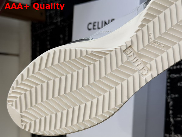 Celine Racer Sneaker in Nylon Laminated Calfskin and Calfskin Light Grey and Silver Replica
