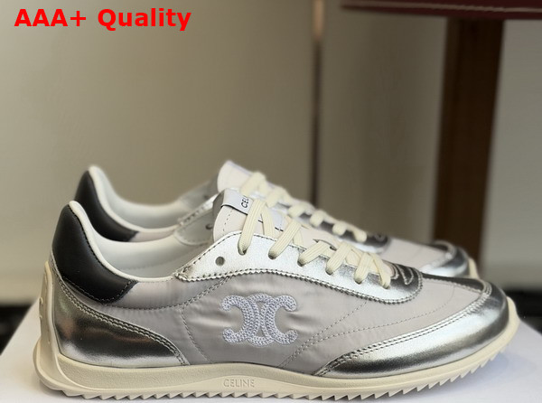 Celine Racer Sneaker in Nylon Laminated Calfskin and Calfskin Light Grey and Silver Replica