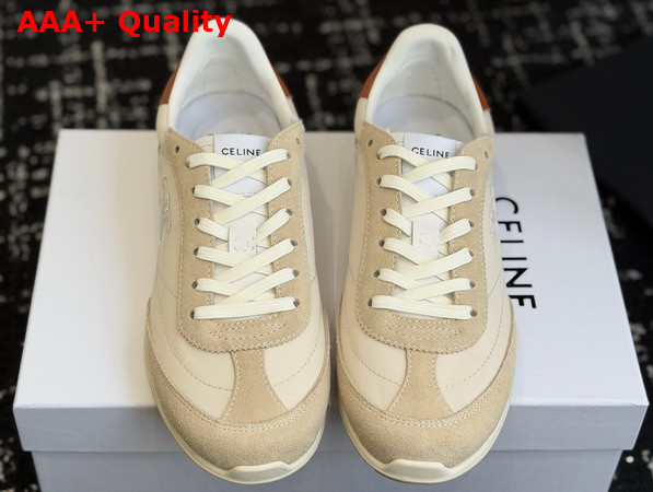Celine Racer Sneaker in Nylon Suede Calfskin and Calfskin Beige and Terracotta Replica