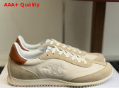 Celine Racer Sneaker in Nylon Suede Calfskin and Calfskin Beige and Terracotta Replica