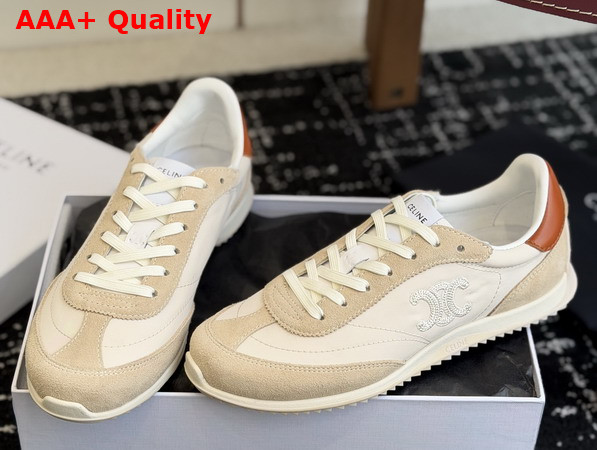 Celine Racer Sneaker in Nylon Suede Calfskin and Calfskin Beige and Terracotta Replica