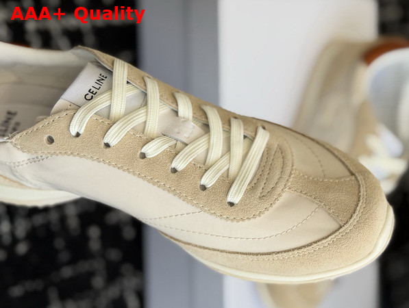 Celine Racer Sneaker in Nylon Suede Calfskin and Calfskin Beige and Terracotta Replica