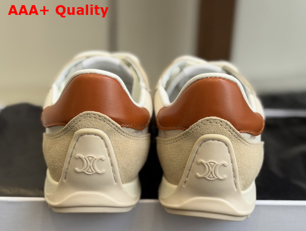 Celine Racer Sneaker in Nylon Suede Calfskin and Calfskin Beige and Terracotta Replica