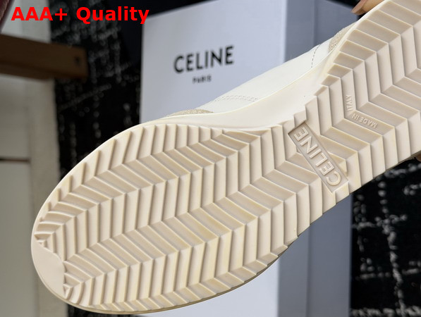 Celine Racer Sneaker in Nylon Suede Calfskin and Calfskin Beige and Terracotta Replica