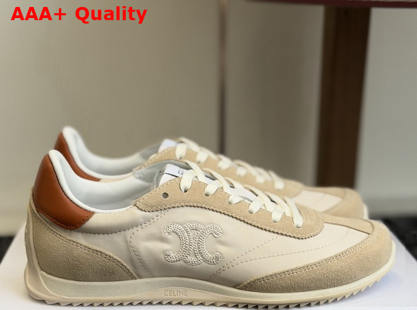 Celine Racer Sneaker in Nylon Suede Calfskin and Calfskin Beige and Terracotta Replica