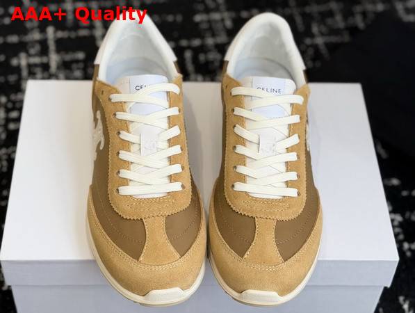Celine Racer Sneaker in Nylon Suede Calfskin and Calfskin Dark Beige Replica