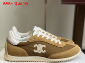 Celine Racer Sneaker in Nylon Suede Calfskin and Calfskin Dark Beige Replica