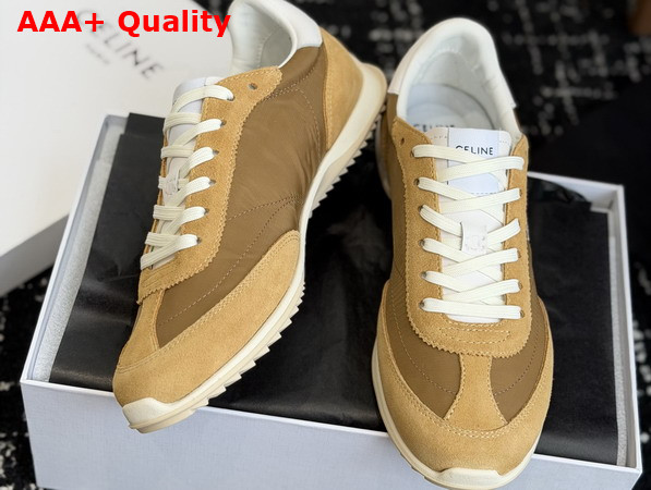 Celine Racer Sneaker in Nylon Suede Calfskin and Calfskin Dark Beige Replica