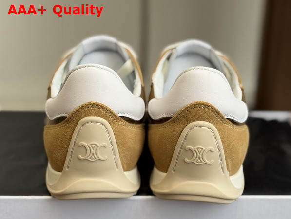 Celine Racer Sneaker in Nylon Suede Calfskin and Calfskin Dark Beige Replica