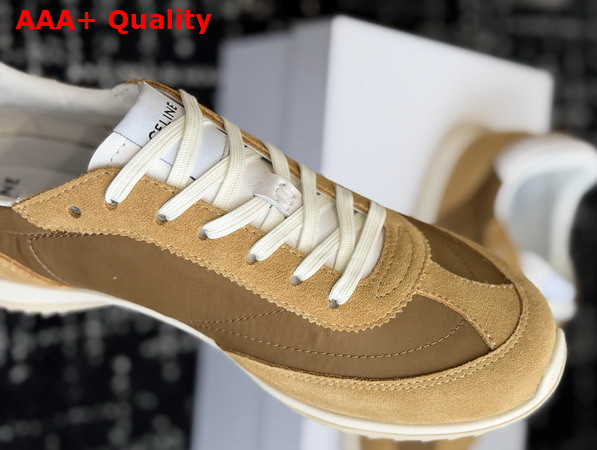 Celine Racer Sneaker in Nylon Suede Calfskin and Calfskin Dark Beige Replica