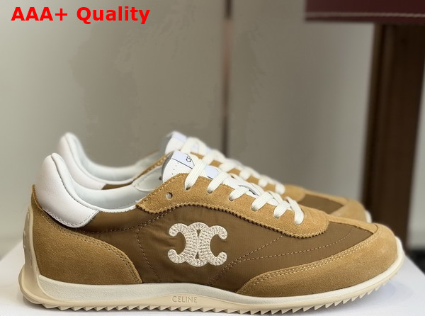 Celine Racer Sneaker in Nylon Suede Calfskin and Calfskin Dark Beige Replica