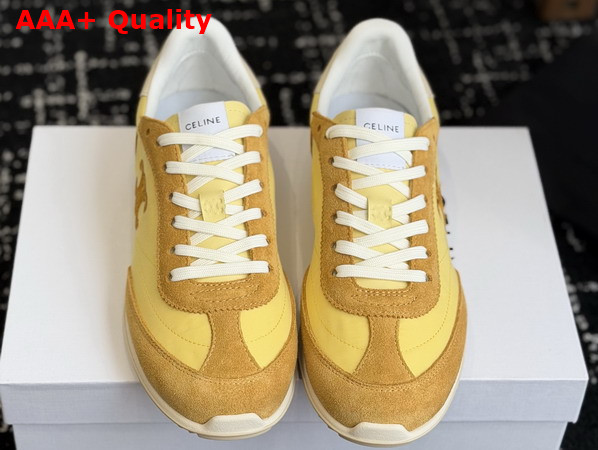 Celine Racer Sneaker in Nylon Suede Calfskin and Calfskin Ochre Light Yellow Replica