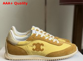 Celine Racer Sneaker in Nylon Suede Calfskin and Calfskin Ochre Light Yellow Replica
