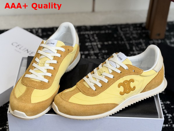 Celine Racer Sneaker in Nylon Suede Calfskin and Calfskin Ochre Light Yellow Replica