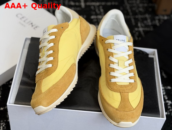 Celine Racer Sneaker in Nylon Suede Calfskin and Calfskin Ochre Light Yellow Replica