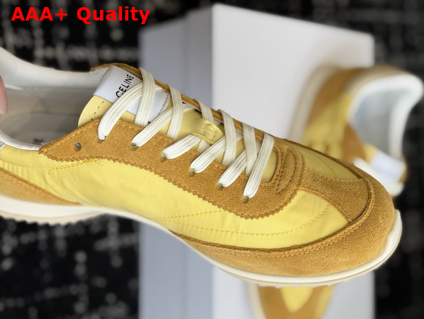 Celine Racer Sneaker in Nylon Suede Calfskin and Calfskin Ochre Light Yellow Replica