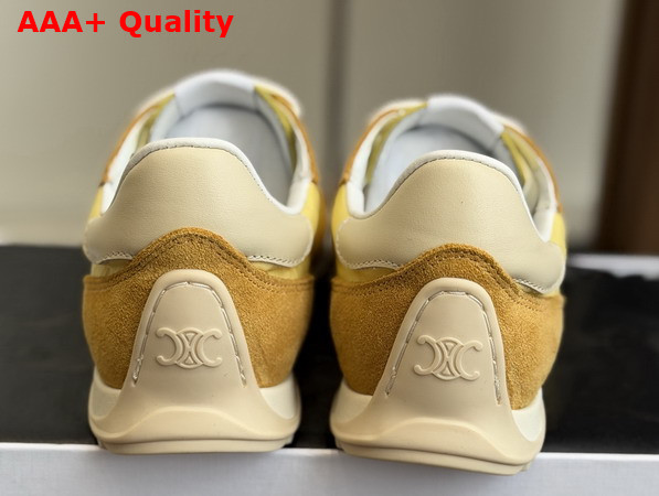 Celine Racer Sneaker in Nylon Suede Calfskin and Calfskin Ochre Light Yellow Replica