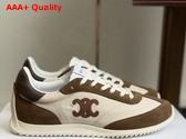 Celine Racer Sneaker in Nylon Suede Calfskin and Calfskin Optic White Brown Replica
