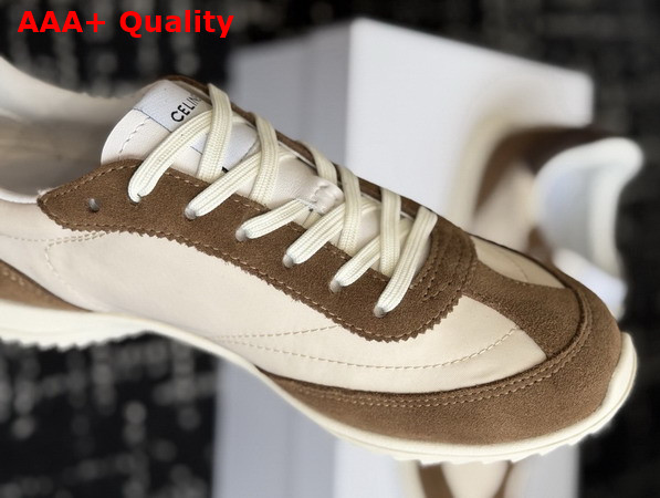 Celine Racer Sneaker in Nylon Suede Calfskin and Calfskin Optic White Brown Replica
