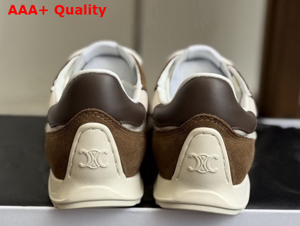 Celine Racer Sneaker in Nylon Suede Calfskin and Calfskin Optic White Brown Replica