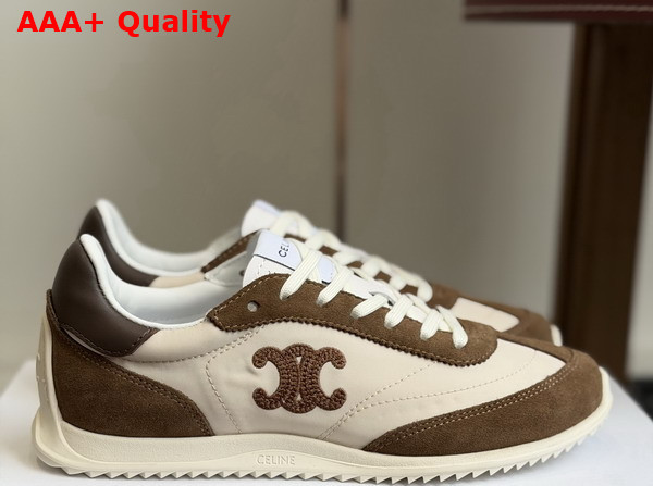 Celine Racer Sneaker in Nylon Suede Calfskin and Calfskin Optic White Brown Replica