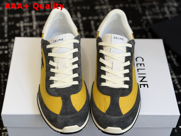 Celine Racer Sneaker in Nylon Suede Calfskin and Calfskin Yellow and Dark Grey Replica