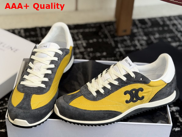 Celine Racer Sneaker in Nylon Suede Calfskin and Calfskin Yellow and Dark Grey Replica